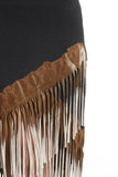 T-Party Western Tri Color Hi-Lo Fringe Skirt Black