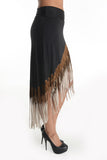 T-Party Western Tri Color Hi-Lo Fringe Skirt Black