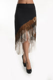 T-Party Western Tri Color Hi-Lo Fringe Skirt Black