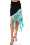 T-Party Western Tri Color Hi-Lo Fringe Skirt Turquoise