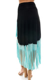 T-Party Western Tri Color Hi-Lo Fringe Skirt Turquoise