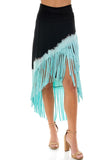 T-Party Western Tri Color Hi-Lo Fringe Skirt Turquoise