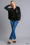 Umgee Velvet Collar Button Down Jacket with Sequin Sleeves