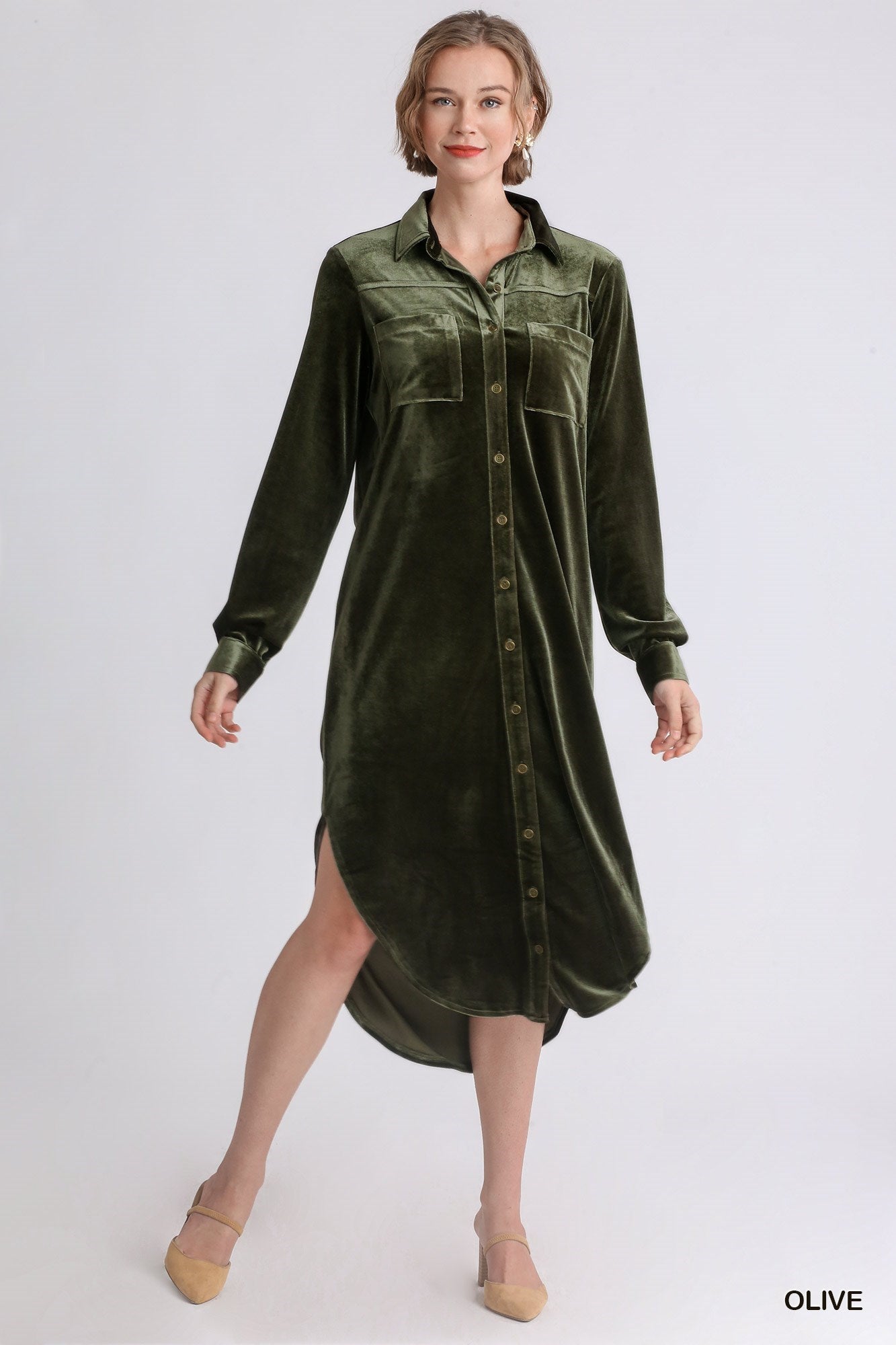 Umgee Velvet Dress or Duster Small / Olive