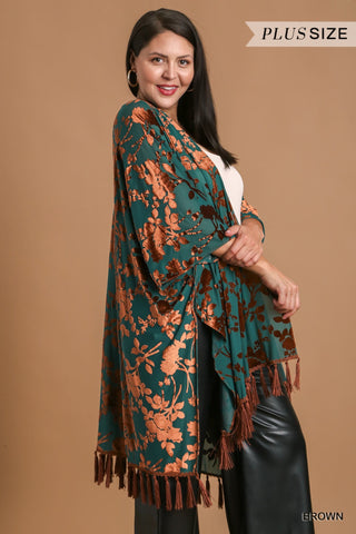 Umgee Plus Size Two Tone Burnout Velvet Kimono