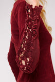 UrbanX Thermal Scoop Neck Long Sleeve Crochet Lace Burgundy