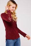 UrbanX Thermal Scoop Neck Long Sleeve Crochet Lace Burgundy