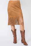 Vocal Faux Suede Fringe Skirt