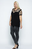 Vocal Plus Size Short Sleeve Top With Laser Cuts and Stones