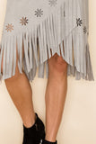 Vocal Faux Suede Overlay Fringe Skirt