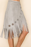 Vocal Faux Suede Overlay Fringe Skirt