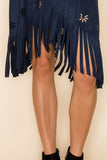 Vocal Faux Suede Overlay Fringe Skirt