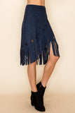 Vocal Faux Suede Overlay Fringe Skirt