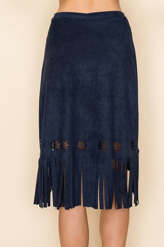 Vocal Faux Suede Overlay Fringe Skirt