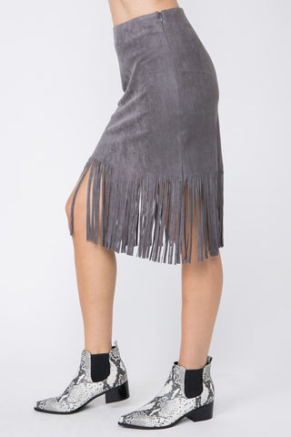 Vocal Faux Suede Fringe Skirt