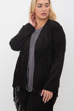 Vocal Plus Size Faux Long Sleeve Jacket with Fringe