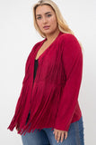 Vocal Plus Size Faux Long Sleeve Jacket with Fringe