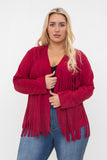 Vocal Plus Size Faux Long Sleeve Jacket with Fringe