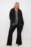 Vocal Plus Size Faux Long Sleeve Jacket with Fringe