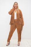 Vocal Plus Size Faux Long Sleeve Jacket with Fringe