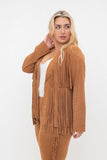 Vocal Plus Size Faux Long Sleeve Jacket with Fringe