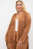 Vocal Plus Size Faux Long Sleeve Jacket with Fringe