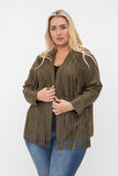 Vocal Plus Size Faux Long Sleeve Jacket with Fringe