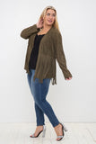 Vocal Plus Size Faux Long Sleeve Jacket with Fringe