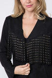 Vocal Faux Long Sleeve Jacket with Fringe & Studs