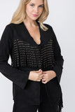 Vocal Faux Long Sleeve Jacket with Fringe & Studs