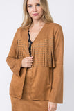 Vocal Faux Long Sleeve Jacket with Fringe & Studs