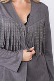 Vocal Faux Long Sleeve Jacket with Fringe & Studs