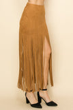 Vocal Faux Suede Long Fringe Maxi Skirt