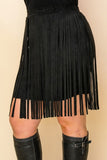 Vocal Plus Size Faux Suede Fringe Mini Skirt