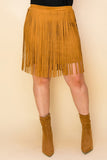 Vocal Plus Size Faux Suede Fringe Mini Skirt