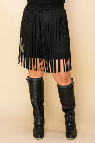 Vocal Plus Size Faux Suede Fringe Mini Skirt