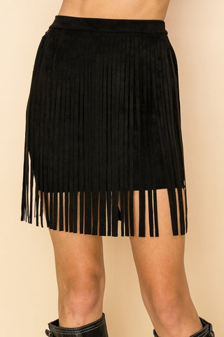 Vocal Faux Suede Fringe Mini Skirt