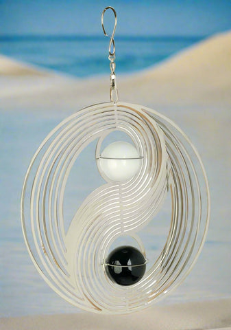 Yin-Yang Cosmo Wind Spinner - Mirror-Finished Stainless Steel with Glass Balls