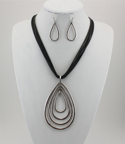 Multi Strand Teardrop Necklace with Earrings Set