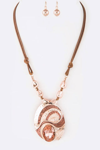💐 Crystal Stone Enamel Pendant Leather Necklace Set Rose Gold.💐