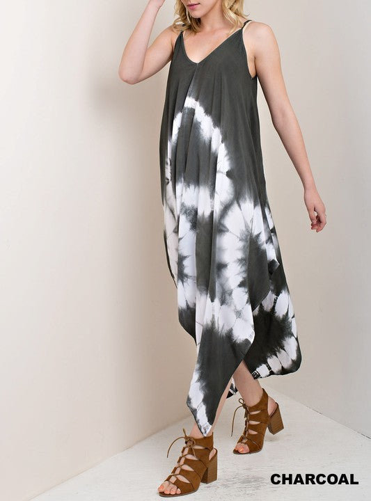 tie dye midi dress Kori Tie Dye Handkerchief Dress Charcoal Small / Charcoal
