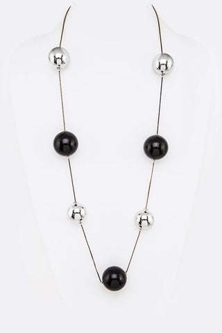 Jumbo Pearl Station Long Necklace Black and Silver