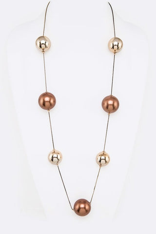 Jumbo Pearl Station Long Necklace Gold and Bronze