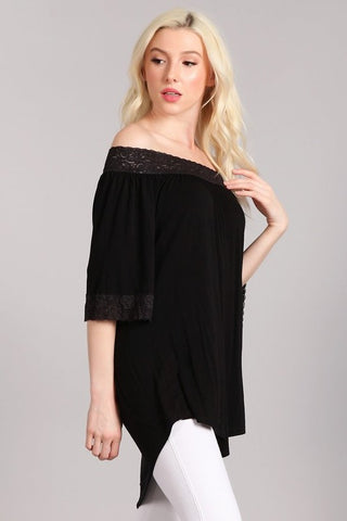 Chatoyant Off Shoulder Tunic Top Black