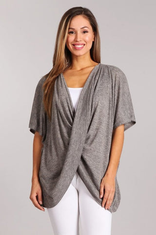 Chatoyant Heather Knit Wrap Top Heather Gray