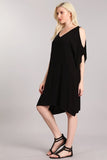 Chatoyant V-Neck Open Shoulder Dress Black