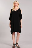 Chatoyant V-Neck Open Shoulder Dress Black