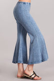 Chatoyant Mineral Wash Cropped Flare Bells Lt. Denim