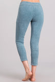 Chatoyant Mineral Wash Banded Waist Front Seam Leggings Teal Blue