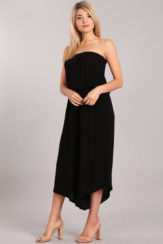 Chatoyant Strapless Cropped Wide Leg Jumpsuit Black